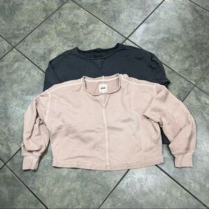 Aerie Women's Sz S Lot OF 2 Cropped Pullover Sweatshirt Gray Tan Casual Preppy